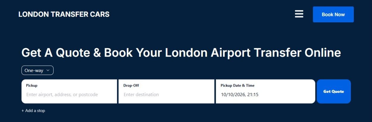 Example WordPress taxi website with the RouteOS quote widget inside its existing website design