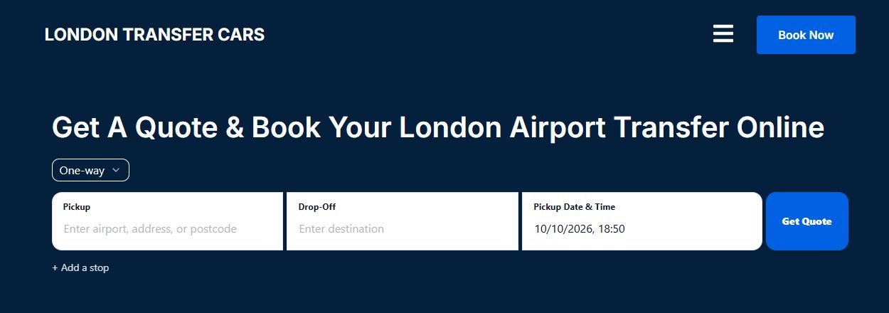 Example RouteOS London Transfer Cars website showing clear company branding and an online journey quotation form